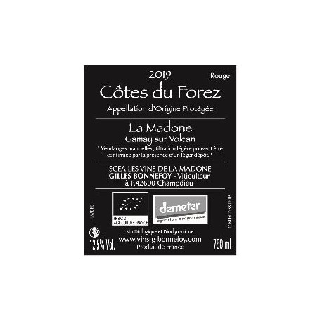 Les Vins de la Madone Cotes du Forez "gamay sur volcan" red 2019