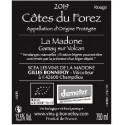 Les Vins de la Madone Côtes du Forez "gamay sur volcan" rouge 2019 contre etiquette