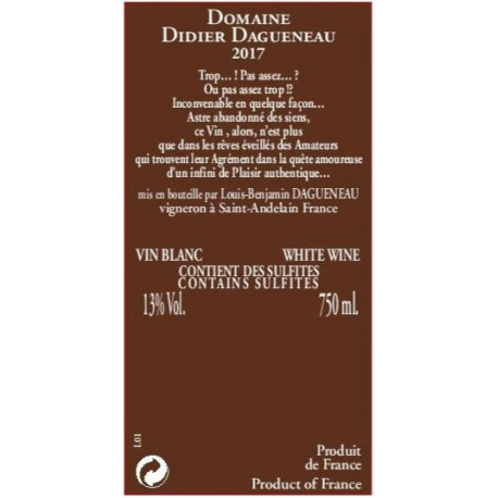 Domaine Didier Dagueneau Pouilly Fumé "Fumé de Pouilly" blanc sec 2013