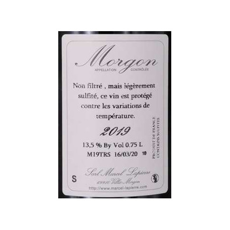 Domaine Marcel Lapierre Morgon "Classique" rouge 2019 contre