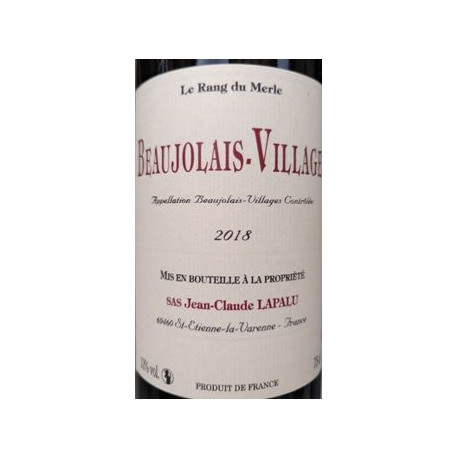 Domaine Lapalu Beaujolais Villages "Le Rang du Merle" rouge 2018 etiquette