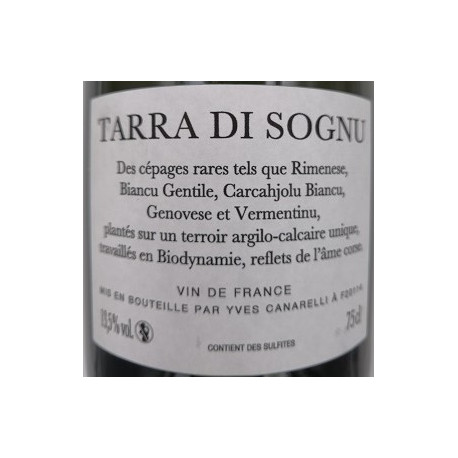 Clos Canarelli Tarra di Sognu blanc sec 2019 contre etiquette