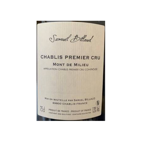 Domaine Samuel Billaud Chablis 1er Cru Mont de Milieu blanc sec 2017 contre