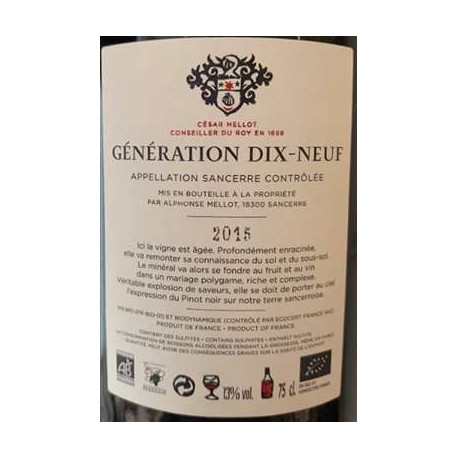 Domaine Alphonse Mellot Sancerre Generation XIX rouge 2015 contre