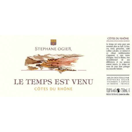 Stéphane Ogier cotes du rhone grenache Le Temps est Venu 2019 etiquette