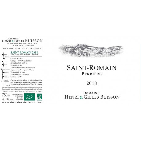 Domaine Henri et Gilles Buisson Saint-Romain "La Perrière" blanc sec 2018 etiquette